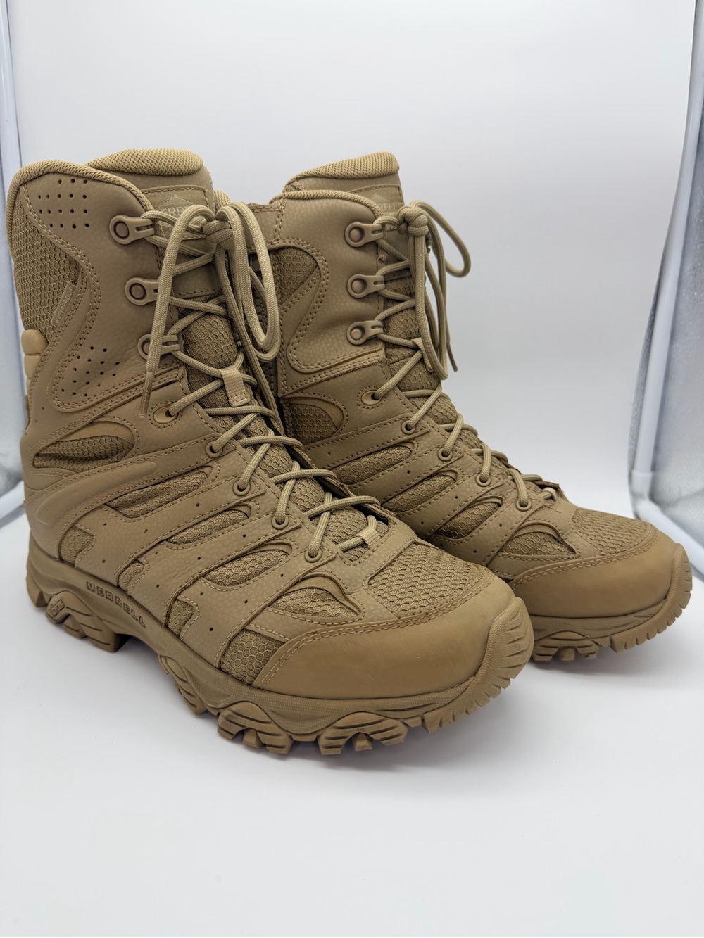 Merrell Mens Moab 3 8" Tactical Zip Waterproof Boot Dark Coyote Leather 9.5 WIDE